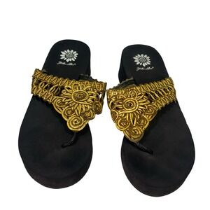 Yellow Box Brown Floral Woven Platform Thong Chunky Flip Flops Boho Y2K Size 8.5